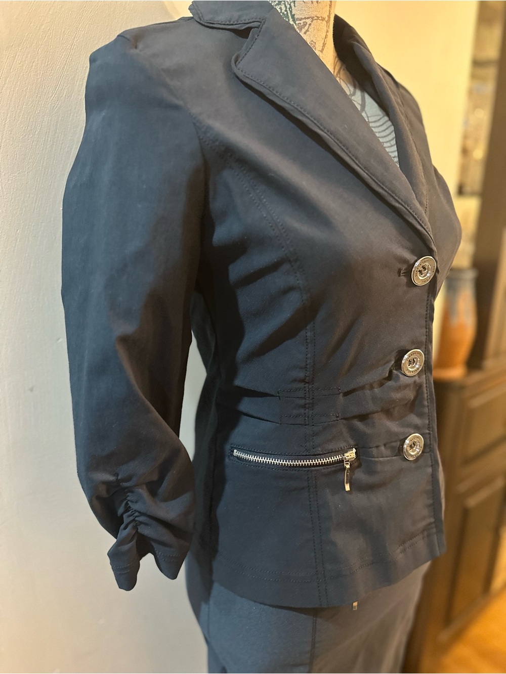 Steilmann Navy Blue Two-Piece Jacket and Skirt Set